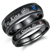 Couple's Matching Promise Ring "His Queen" or "Her King", His or Her Matching Wedding Band in Stainless Steel, for Men or Women, Milgrain Edge, Comfort Fit
