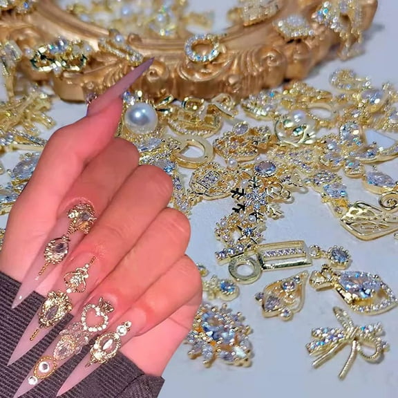 opvise 20 Pcs/Pack Nail Charms Luxury Nail Art Decoration Random Styles Bow Tie Faux Pearl Nail Rhinestone Jewelry Ornaments for Women