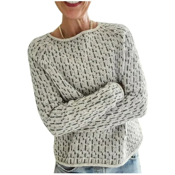 LUOGENLI Womens Sweaters Cropped Brown Womens Sweaters Winter Fall Casual Loose Long Sleeve Knitted Sweater Tops Light Gray Size S