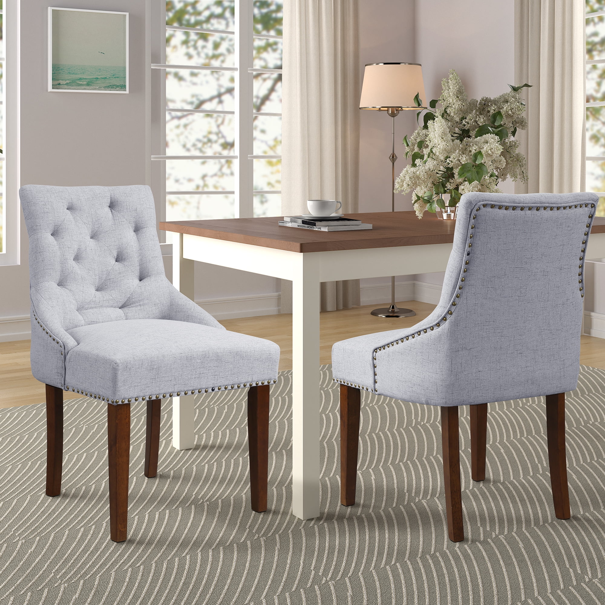 Clearance! Tufted Upholstered Dining Chairs Set of 2, Fabric Dining