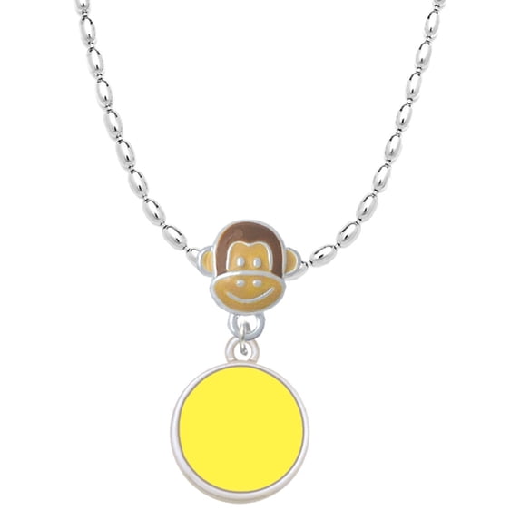 Delight Jewelry Silvertone Small Yellow Enamel Disc Mia Monkey Charm Necklace