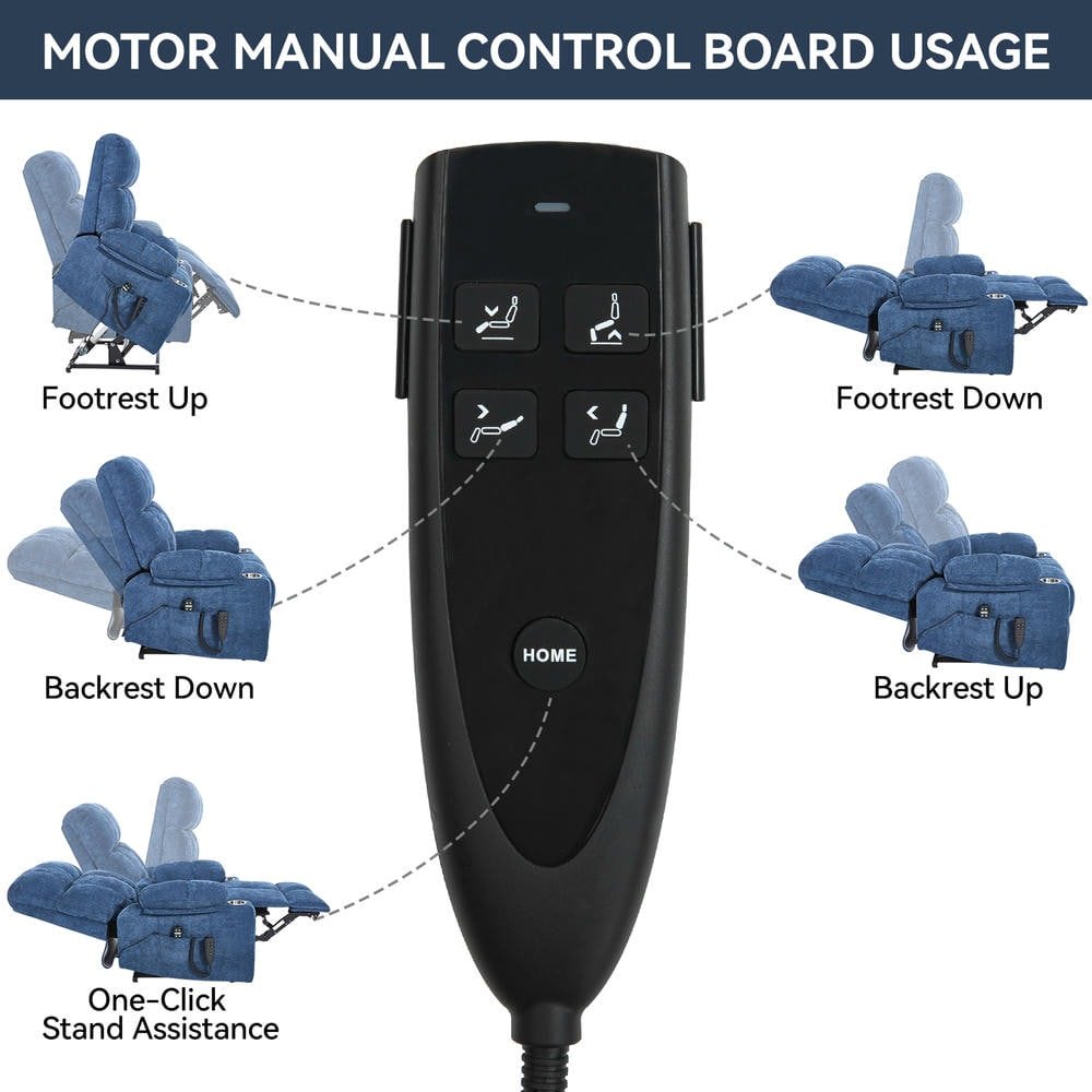 Resenkos Recliner 24.5" Wide with Dual Motors, Massage & Heat, Cup Holders, 350lb Capacity, Blue