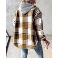 thumbnail image 4 of ChicMe Jackets for Women Plaid Print Hooded Long Sleeve Shacket Fleece Lined Lightweight Casual Jacket Khaki-XL, 4 of 9