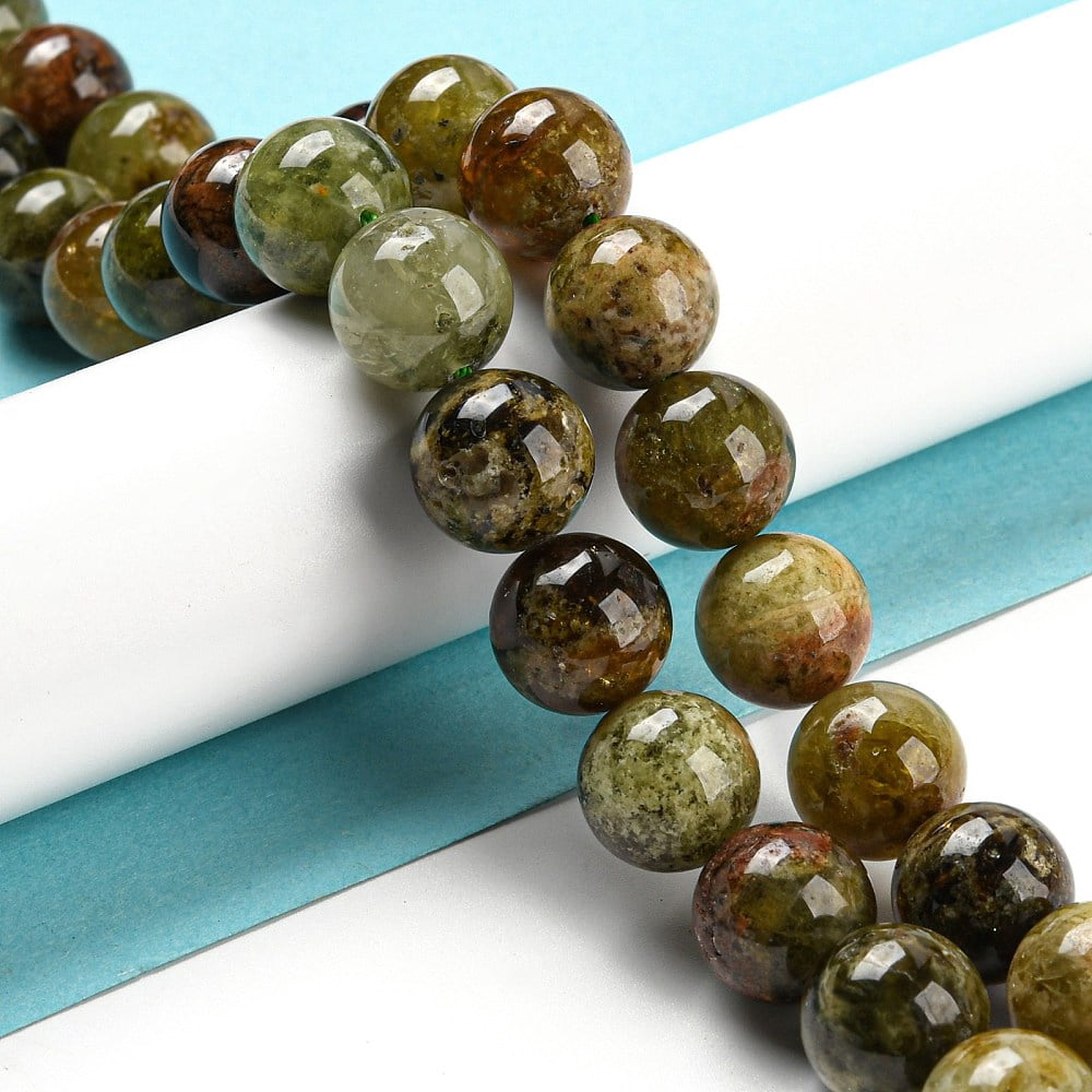 1 strand Natural Green Garnet Beads Strands Andradite Beads Round 12mm Hole: 1mm 32pcs/strand 15.3 inch(39cm)