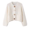 thumbnail image 2 of TGSLY Fall Button Down Sweater for Women Warm Soft Crew Neck Long Sleeve Chunky Knit Cropped Cardigan Loose Casual Solid Color Coat with Pockets M, 2 of 8