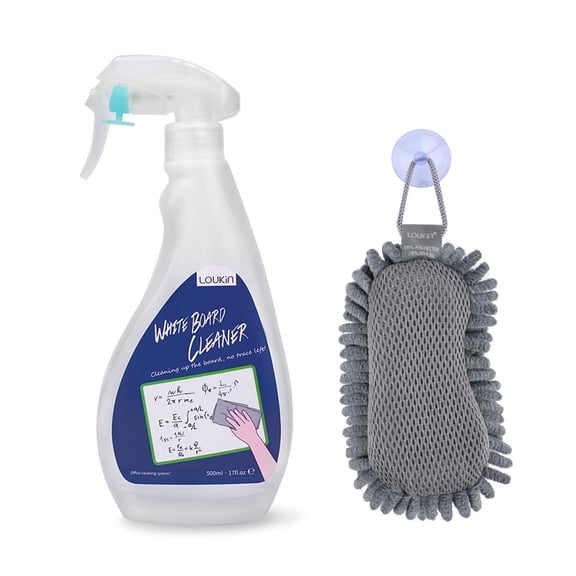 Loukin Non-Toxic Whiteboard Cleaner with Shag Eraser, Low-Odor Dry Erase Board Cleaner, 17 fl oz