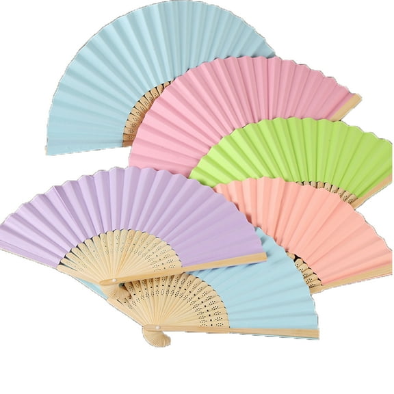 Hand Held Fans Silk Bamboo Folding Fans Handheld Folded Fan for Wedding, Party, DIY Decoration(Green/5 PCS)