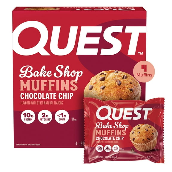 Quest Bake Shop Protein Muffins, Chocolate Chip Flavor, 10g Protein, 4 Count