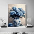 thumbnail image 2 of Mudket Blue Hydrangea in Blue and White Vase Canvas Wall Art, Vintage Floral Botanical Wall Decor, Light Blue Flower Artwork for Living Room Bedroom Kitchen, Framed Ready to Hang - 12"L x 8"W, 2 of 10
