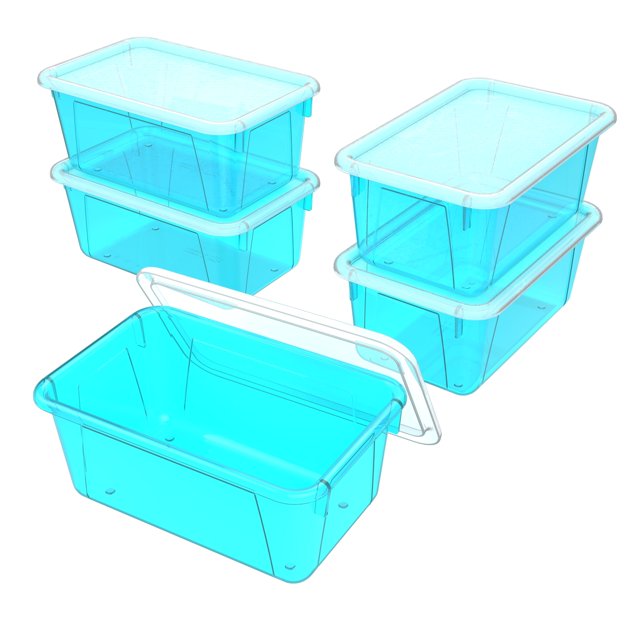 Storex Petite Boîte de Rangement avec Couvercle, Teinture Turquoise, Lot de 5
