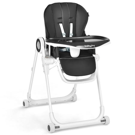 UPC: 6554713049374 | Babyjoy High Chair Foldable Baby Feeding Chair with 4 Lockable Wheels Black 18.5 lb