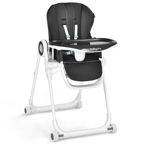 Babyjoy Baby High Chair Foldable Feeding Chair w/ 4 Lockable Wheels Black