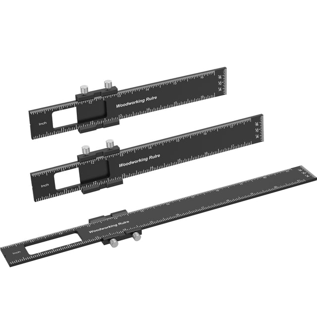 Regla de carpintería de 3 piezas 6 8 12 pulgadas Regla de bolsillo de precisión de carpintería de metal Regla de trazado tipo T Regla de construcción métrica y pulgadas profesional con topes deslizant