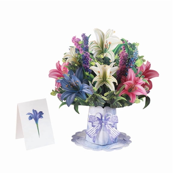 Lily Pop-Up Flower Card – 3D Paper Art Greeting with Message Insert & Envelope