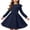 Navy, variant on Girls Solid Color Long Sleeve Dress with Flutter Bubble Sleeve Design and Pockets Kids Spring Summer Casual Play Knee Length Dress