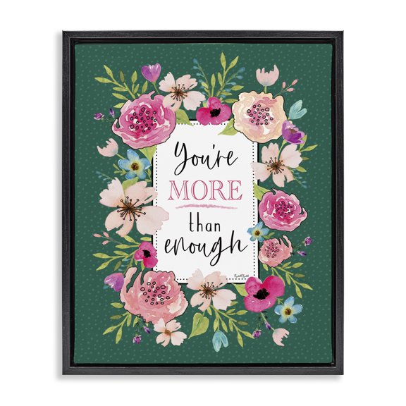 Stupell Industries More Than Enough with Florals Black Framed Floater Canvas Wall Art, design by Elizabeth Tyndall