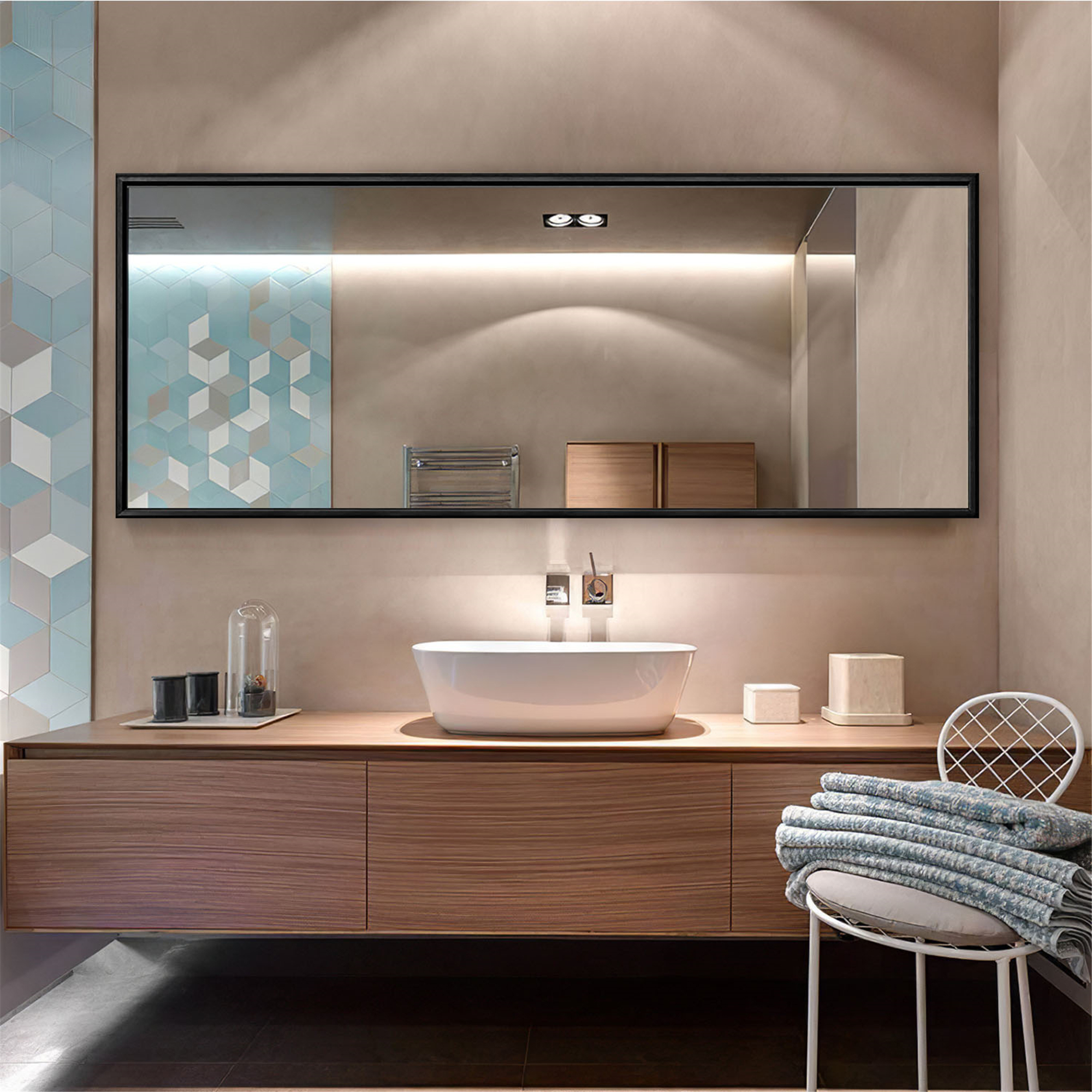 65"x22" Aluminum Alloy Frame Mirror Rectangular Full Length Floor Mirror Black