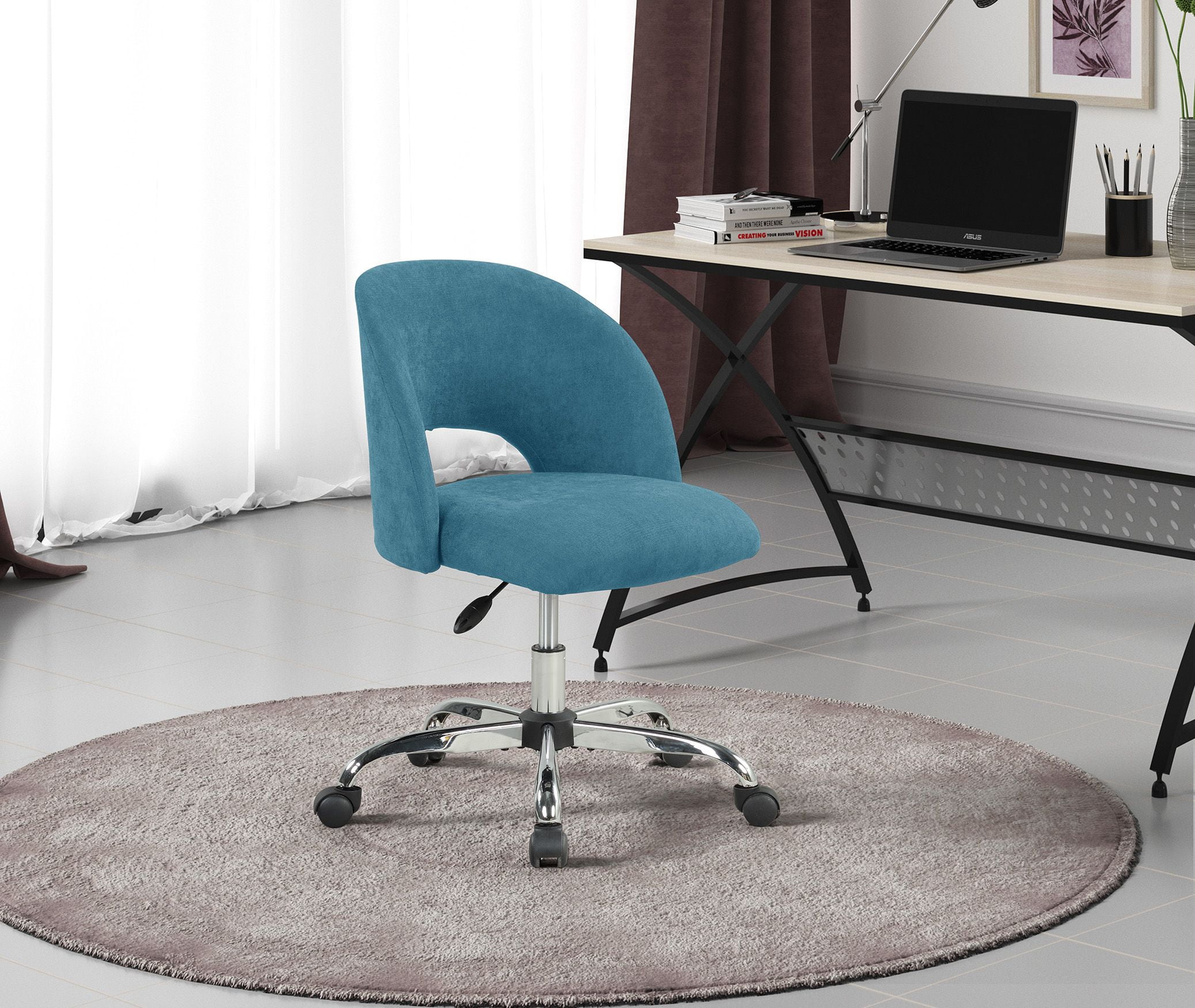 Mainstays Fabric Upholstered Open Back Office Chair with Casters, Teal
