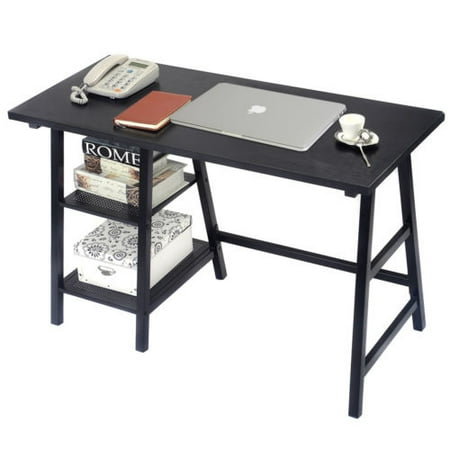 Modern Trestle Desk Laptop Writing Table Shelves Computer