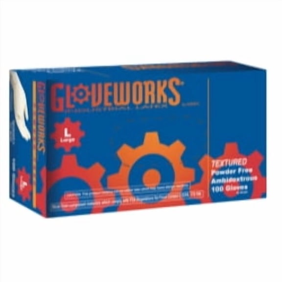 Gloveworks Latex Powder Free Industrial Disposable Gloves, Large, Ivory, 100/Box