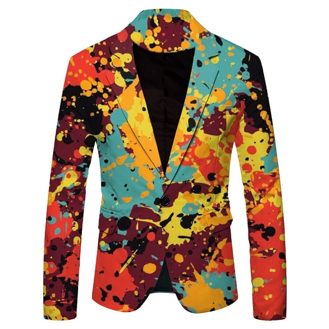Men's Splash ink Color Three Piece Suits for Men Printed Casual Loose Fashion Jacket Suit for Men Personality Suit Jacket