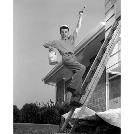 1960s Man Falling Off Of Ladder While Painting House Poster Print By Vintage
