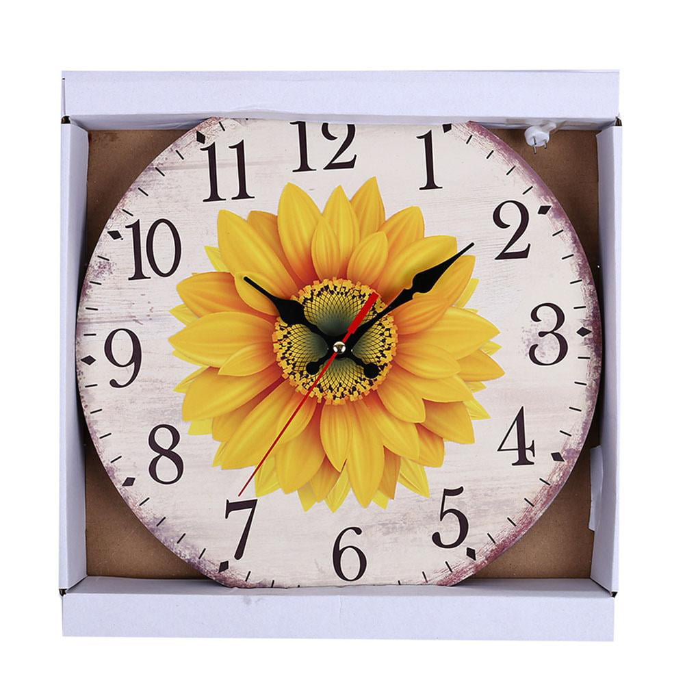European Retro Wall Clock Vintage Sunflower Hanging Bedroom Home Bar Decor Gift 