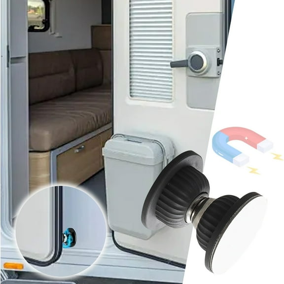 Strong Magnetic Door Stopper for RV Camper - No Drill Adhesive Mount, Silicone Cushion, Multi-Angle Suction, Space Saving Design for Cabinet Bathroom Storage Doors, Easy Installation
