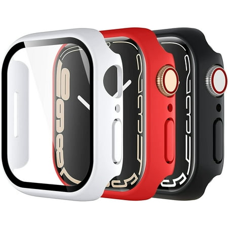 Taolla Compatible with Apple Watch Cases 45mm 41mm 44mm 40mm 42mm 38mm, 3 Pack Full Coverage Hard PC Bumper with Tempered Glass Screen Protectors Covers for iWatch SE Series 7 6 5 4 3 2 1