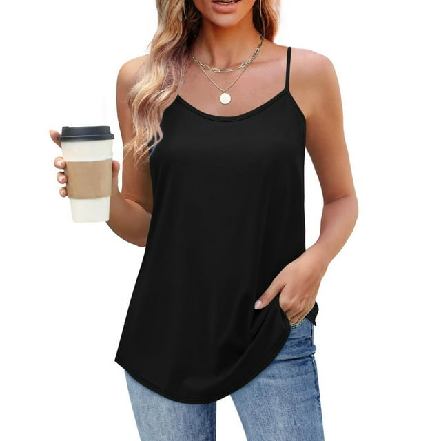 Weiqiqre Hauts pour Femmes Débardeur à Bretelles Spaghetti Satin Cami Col Rond Camisole Soyeuse Basique Blouse