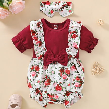 

NIUREDLTD Baby Girls 3M-24M Short Sleeve Floral Sunflower Printed Bowknot Romper Bodysuitt Headbands Set