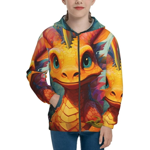 Naloa Colorful Flower Chameleon Teenage Zipper Hoodie, Long Sleeve Zip Up Hoodies Casual Jackets Tops for 7-12 Years-