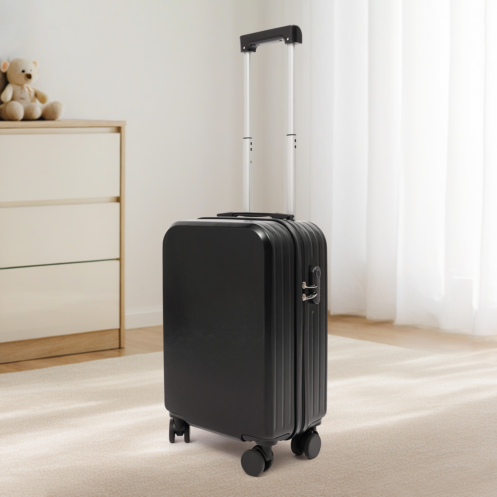 40kg/88.18 Lbs Freestanding Black Carry on Luggage Rectangular Travel Luggage Suitcase for Short-distance Domestic