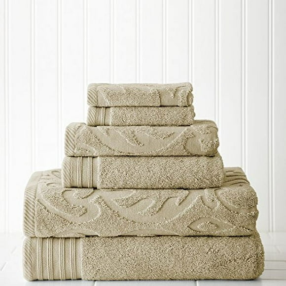 Amrapur Overseas 56JACQMS-TPE-ST 6 Piece Swirl-Taupe Medallion Jacquard/Solid Towel Set, Standard