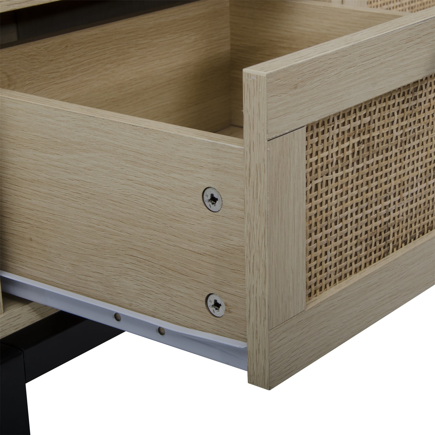 Rattan Furniture Console Table with Metal Bracket, TV Stand with 2 Storage Shelf and 3 Drawer