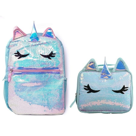 Unicorn Sequin Backpack With Matching Lunch Bag Back To School Bundle For S Blue Unicorn Sequin Backpack With Matching Lunch Bag Back To School Bundle For S Blue
