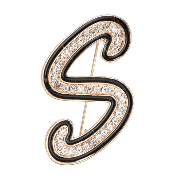 Uxcell Rhinestone Letter Brooch Pins, Initial Letter S Broaches Metal Crystal Alphabet A-Z Lapel Pin Black Edge for Women Jewelry Gift Suit Clothes Hat Dress Coat Craft, Gold Tone