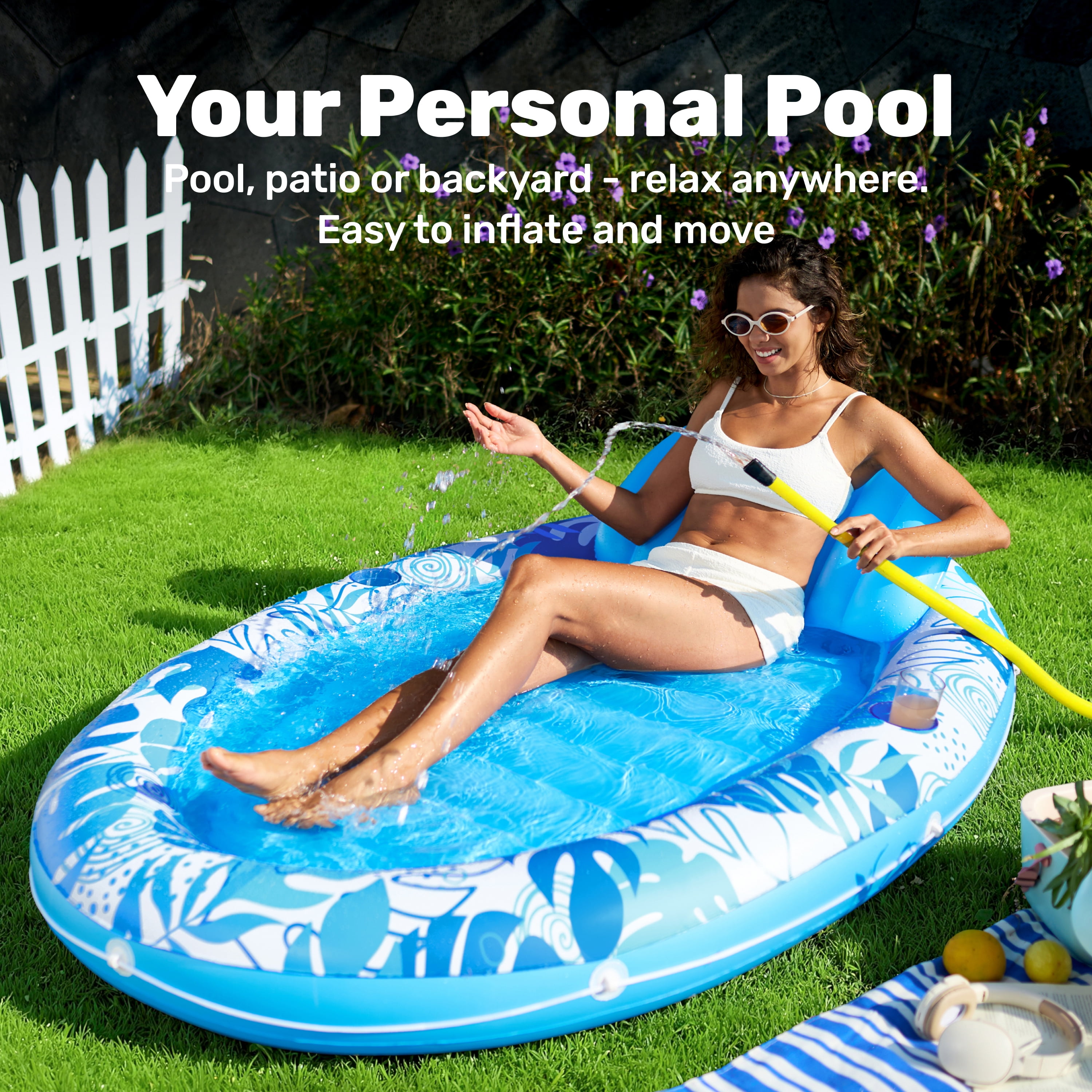 SLOOSH Inflatable Tanning Pool Lounger Float, 70" x 50" Oval Suntan Tub Floatie for Adults, Tanning Pool Suntan Tub Raft Floatie, Sunbathing Bed Lounge for Summer Water Party