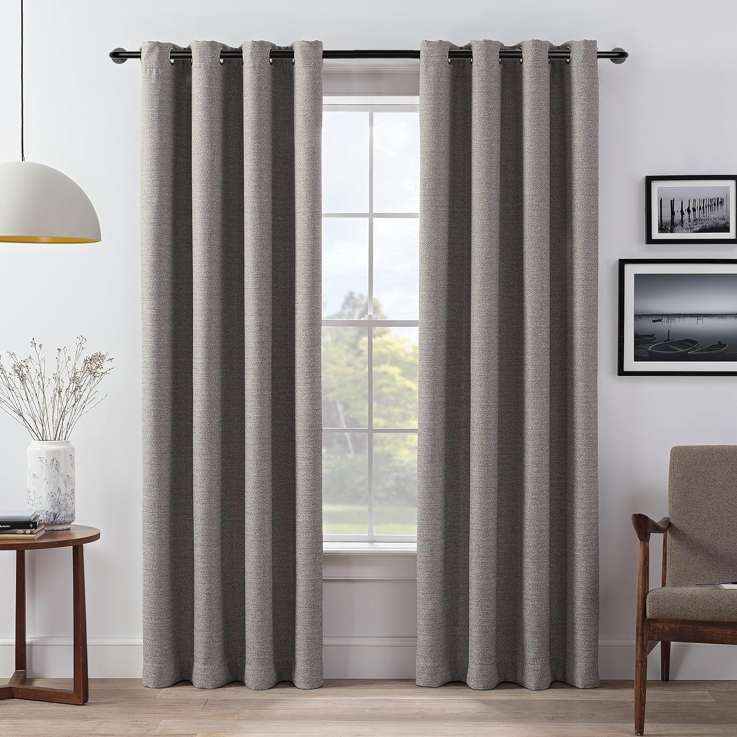 eTeckram Energy Saving Wrap Around Blackout Return Adjustable Window Curtain Metal Rod Set, 5/8 inch Diameter,84"-120",Black