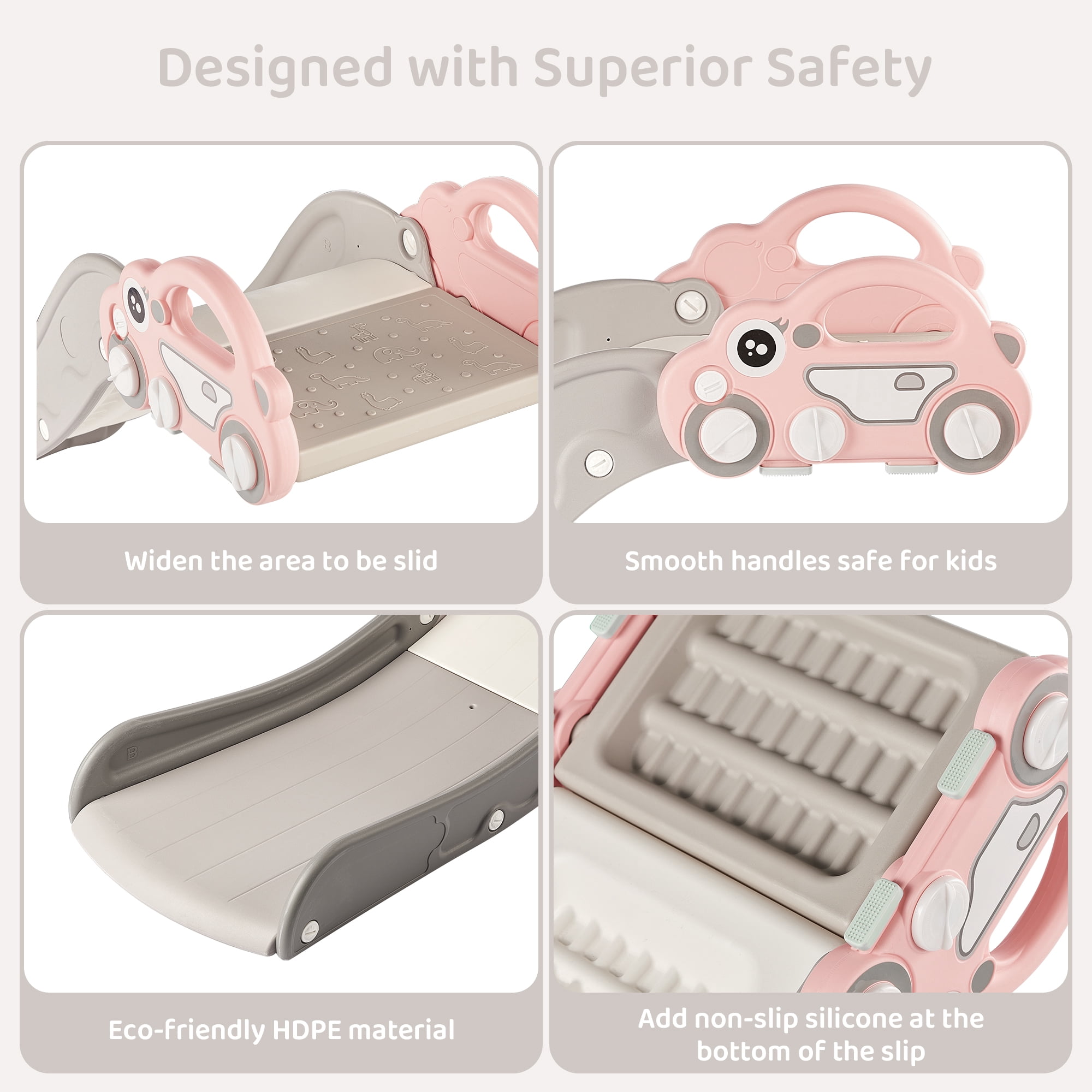 DUKE BABY Kids Indoor Slide for Sofa and Stairs Slide Attachment to Toddler Bed and Nugget Couch for Kids Age 1-5, Pink Grey
