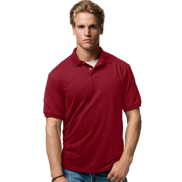 Hanes Cotton-Blend Men`s Jersey Polo, XL, Cardinal