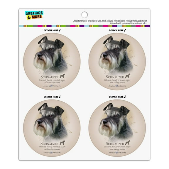 Schnauzer Dog Breed Refrigerator Fridge Locker Vinyl Circle Magnet Set