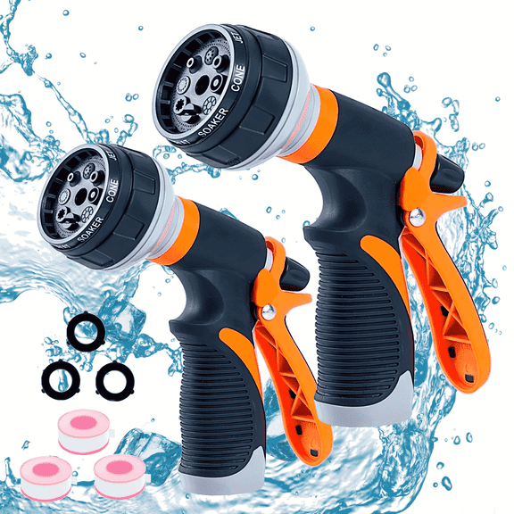 PENDALI 2 Pack Garden Hose Nozzle, Heavy Duty Water Hose Nozzle with 8 Spray Patterns, High Pressure Hose Sprayer with Flow Control for Flowers, Lawn, Car Wash and Pet Bath