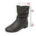 thumbnail image 5 of Ankle Boots for Women Casual Pull on Slouchy Leather Round Toe Flat Booties Fashion Wide Calf Winter Short Boots, 5 of 8