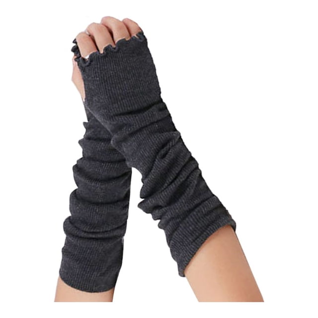 1 Pair Long Arm Cover High Elasticity Fingerless Gloves Multiple Collocations Knitted Sleeve Wrist Protection Mountaineering Ruffle Deep Gary