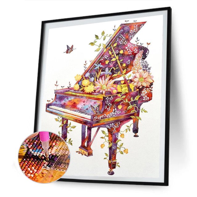 Cuadros Decorativos Taladro completo ronda diamante pintura instrumento musical Rhinestone decoración (B4109) Tmvgtek embutido en tela
