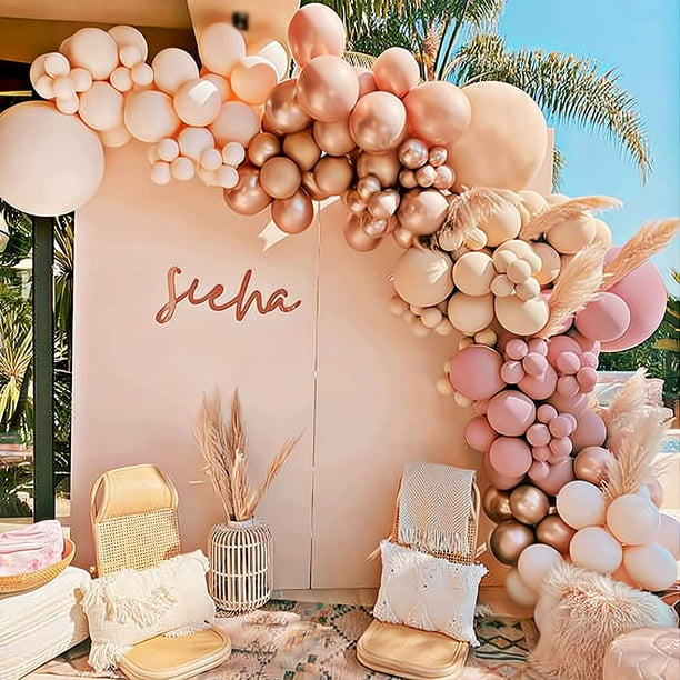 Kit de Guirnalda de Globos de Doble Relleno de 144 Piezas Globos de Oro Rosa Globos Blancos y Globos Cromados de Melocotón Crema Kit de Arco de Globos para Fiesta de Cumpleaños Boda Decoración de Bab
