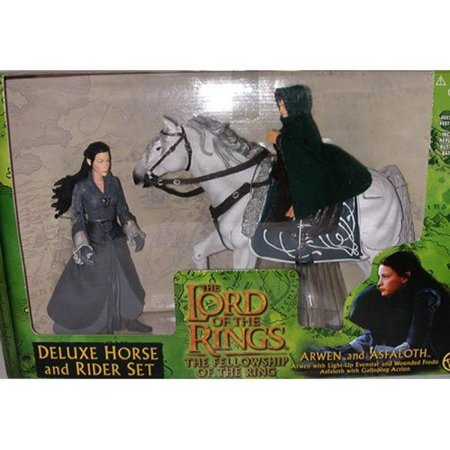 Fellowship Series - ToyBiz Year 2001 The Lord of the Rings Movie Series The Fellowship of the Ring Deluxe Horse and Rider Set - Arwen with Light-Up Evenstar and Wounded Frodo on Horse, Asfaloth with Galloping Action
