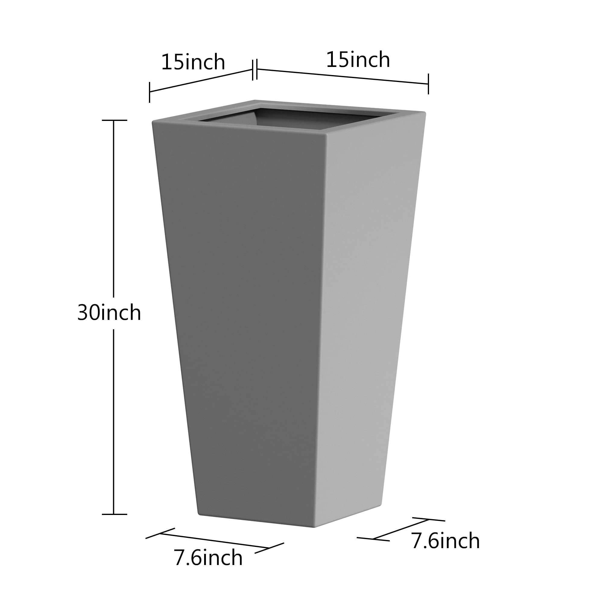 MAYEERTY 30"H Metal Tapered Planter:Large Garden Pot ,Drainage Hole&Rubber Plug for Home&Patio,Gray