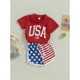 thumbnail image 3 of 4th of July Baby Boy Summer Outfit USA Short Sleeve T Shirt Top Stars Stripes Shorts 2Pcs Independence Day Clothes Set, 3 of 8